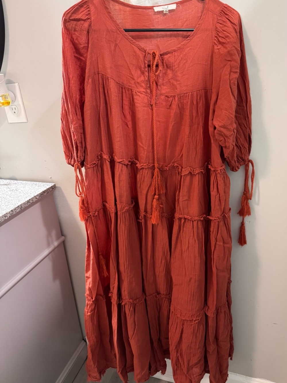 Rust Tiered Cotton-Poplin Maxi Dress - Women